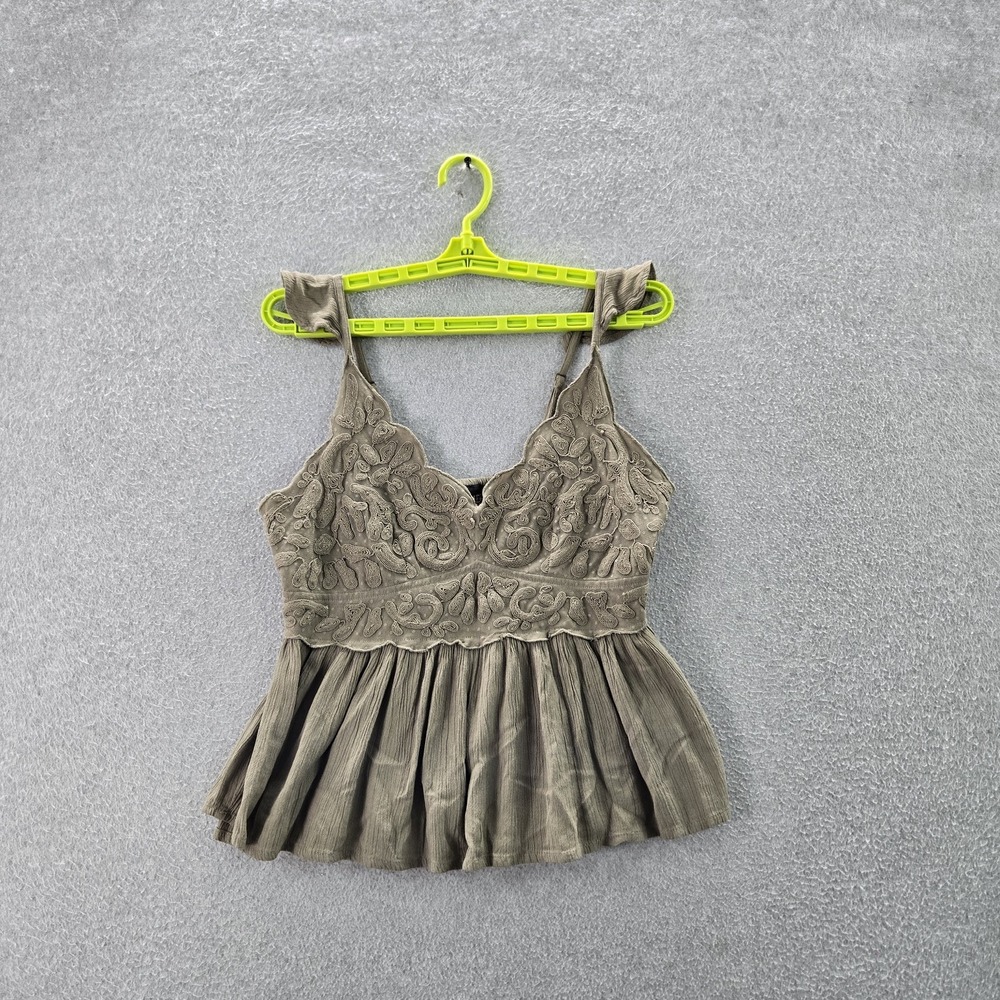 SHYANNE Women Blouse M Green‎ Nylon Rayon Embroidered V-Neck Pullover